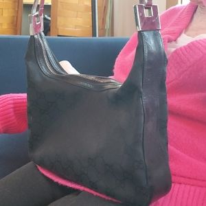 Authentic Gucci bag, black leather & fabric - used